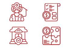 Icons für die Themenbereiche Mediziner, Finanzen, Immobilien und Vorsorge